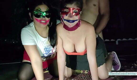 Haciendo trio publico payasas sexys luego fiesta disfraces PART Cosplay harley quinn Chiquicandy NicoleLondrawer