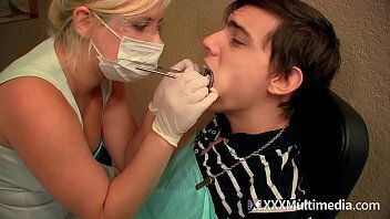 Dental Hygenist Wearing Latex Gloves Mask Makes Patiend From Handjob