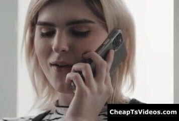 Sexy blonde shemale make phone call nice fuck