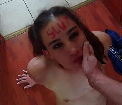 Lipstick slut face fucked, slapped spat