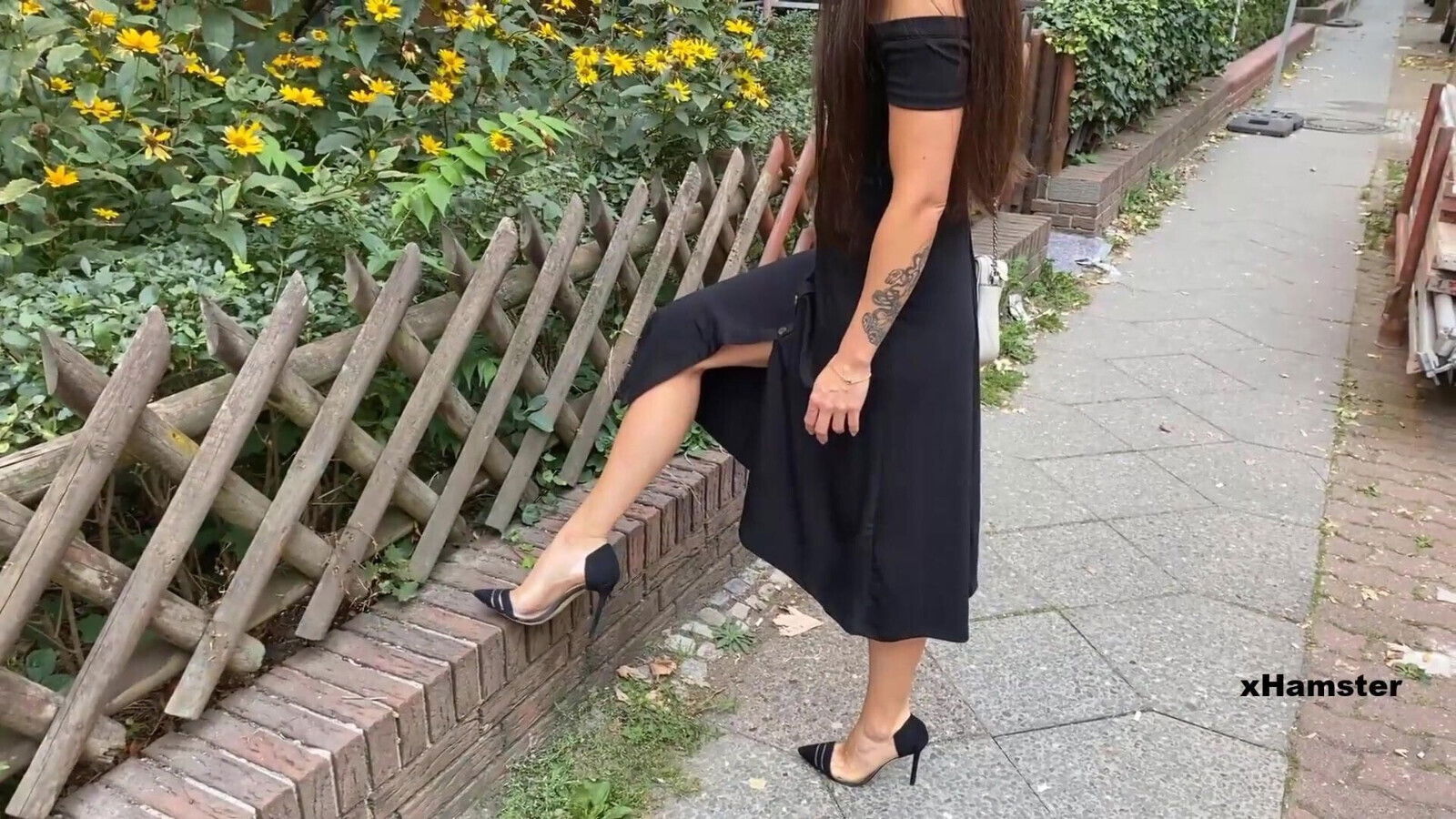 Shoes shoes. Walking outside sexy clear pumps. 1080p.