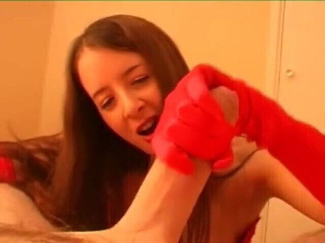 Brit handjob with gloves