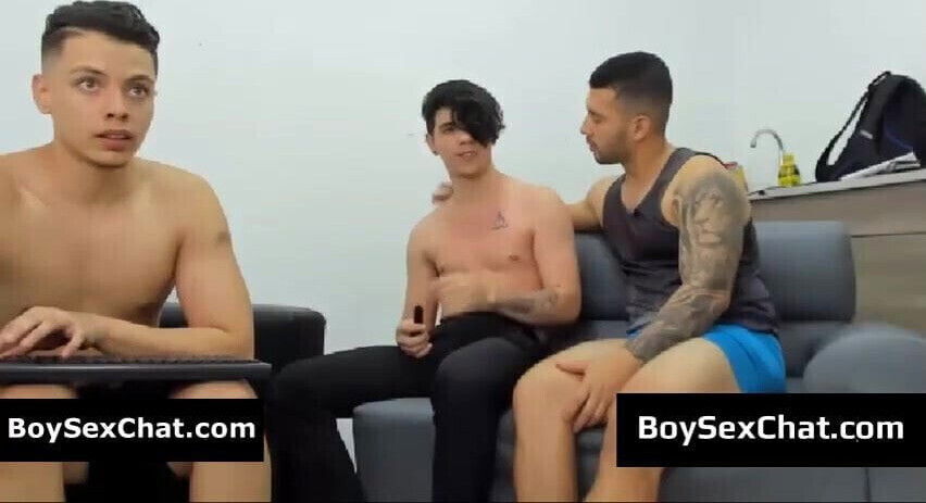 Three boys caress each other