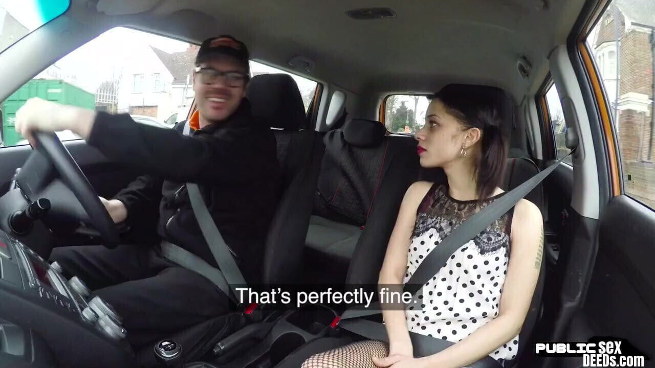 Petite british driving student rides instructor