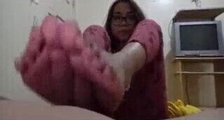 Cute Nerdy Girl glasses Footjob