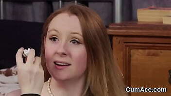 Feisty bombshell gets jizz shot face swallowing load