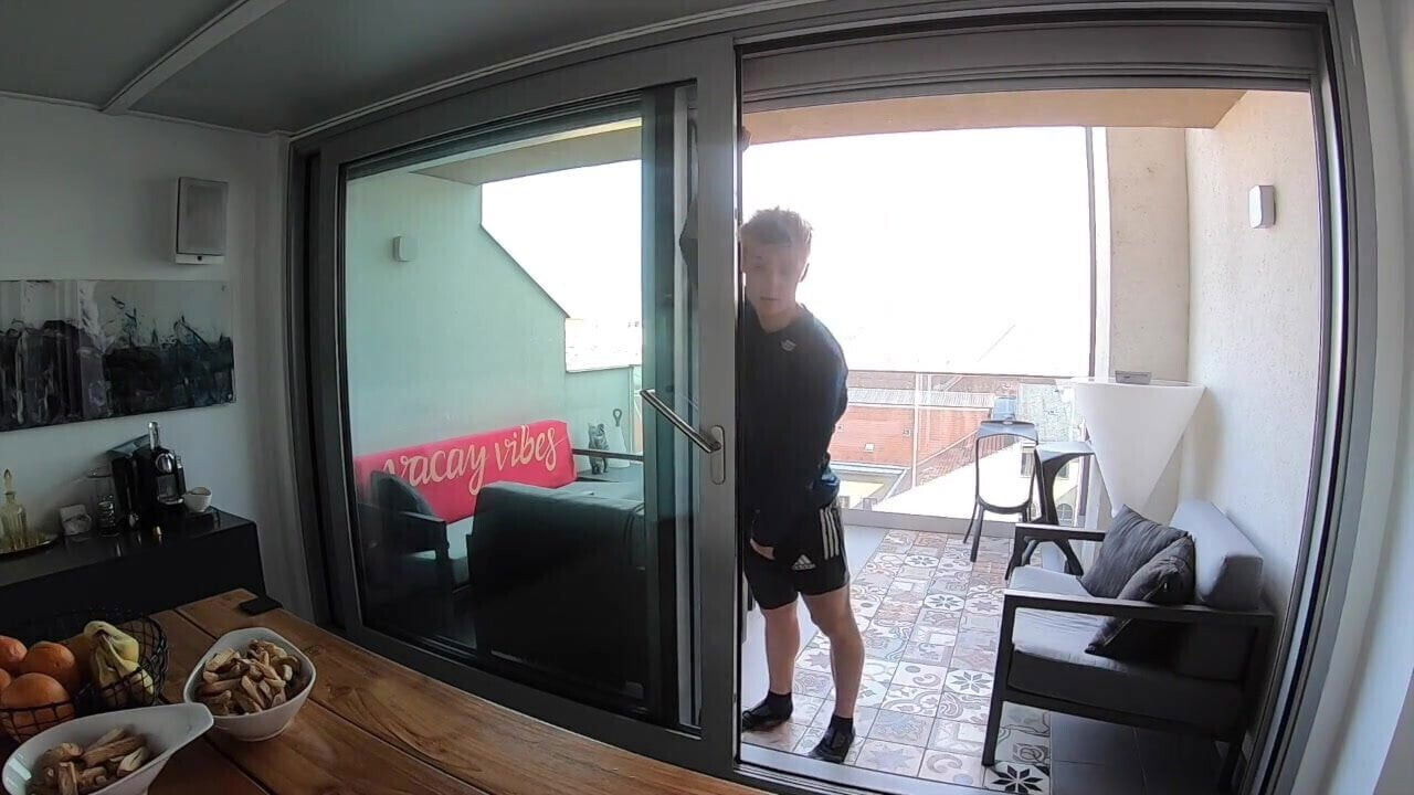 fuck blond muscle hunk wanks balcony