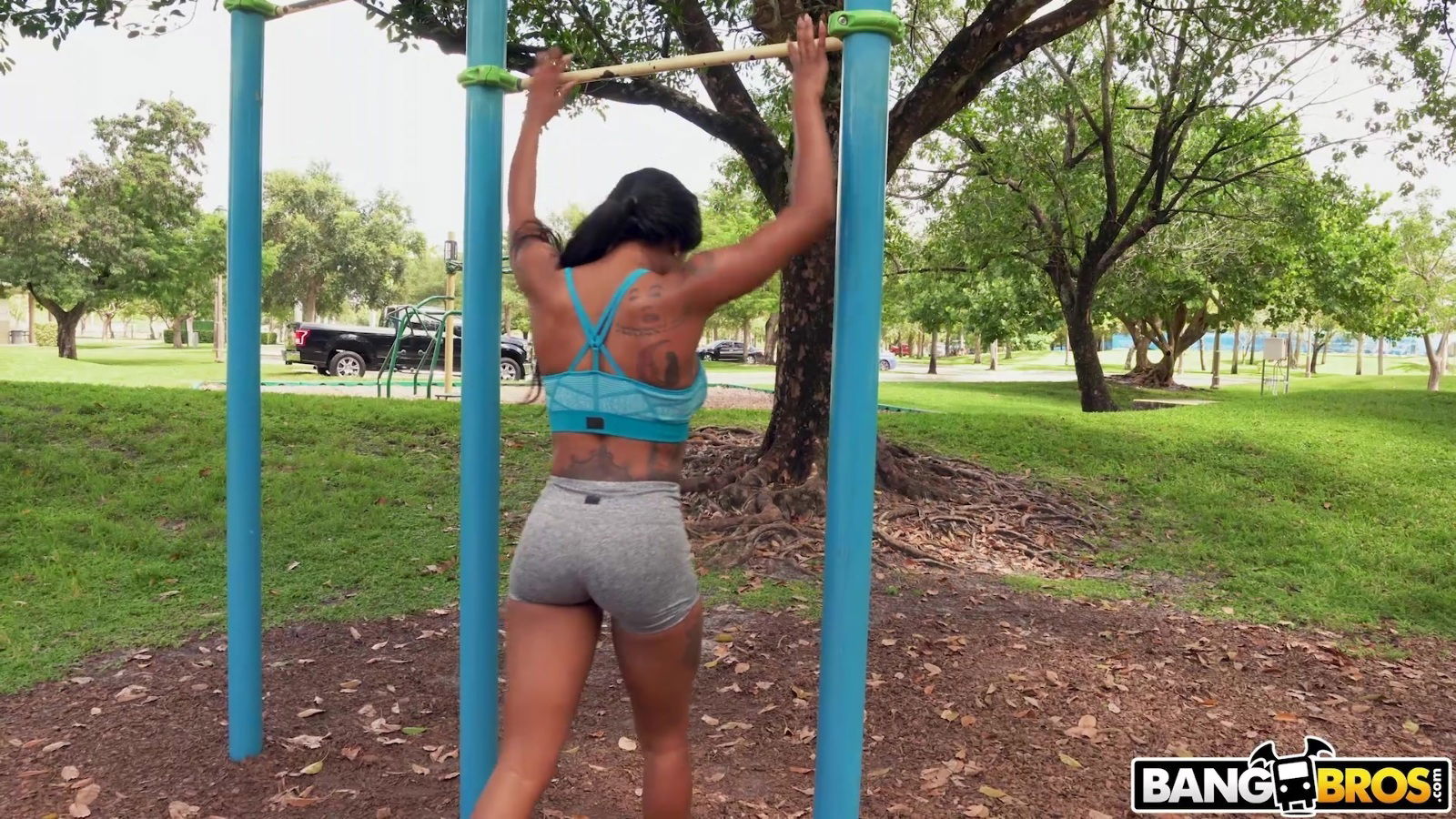 Interracial outdoors fucking with ebony cutie Sarai Minx