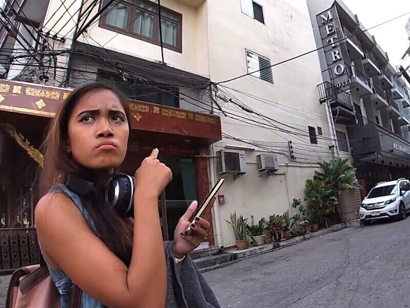 Traveling amateur teen couple having great hotel