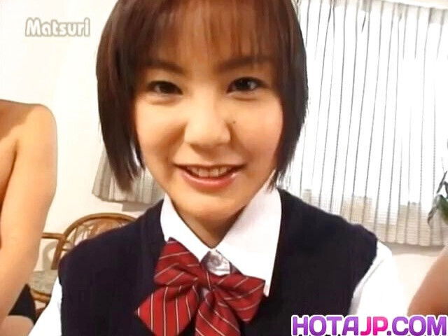 Hirosue uniform hairy cunt fucked with dildo