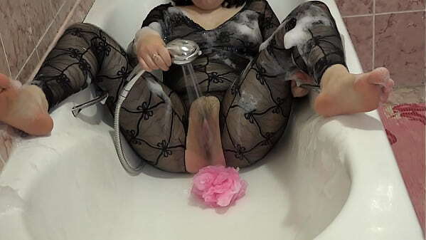 Unusual masturbation with powerful shower bathroom. Hairy pussy foot fetish.
