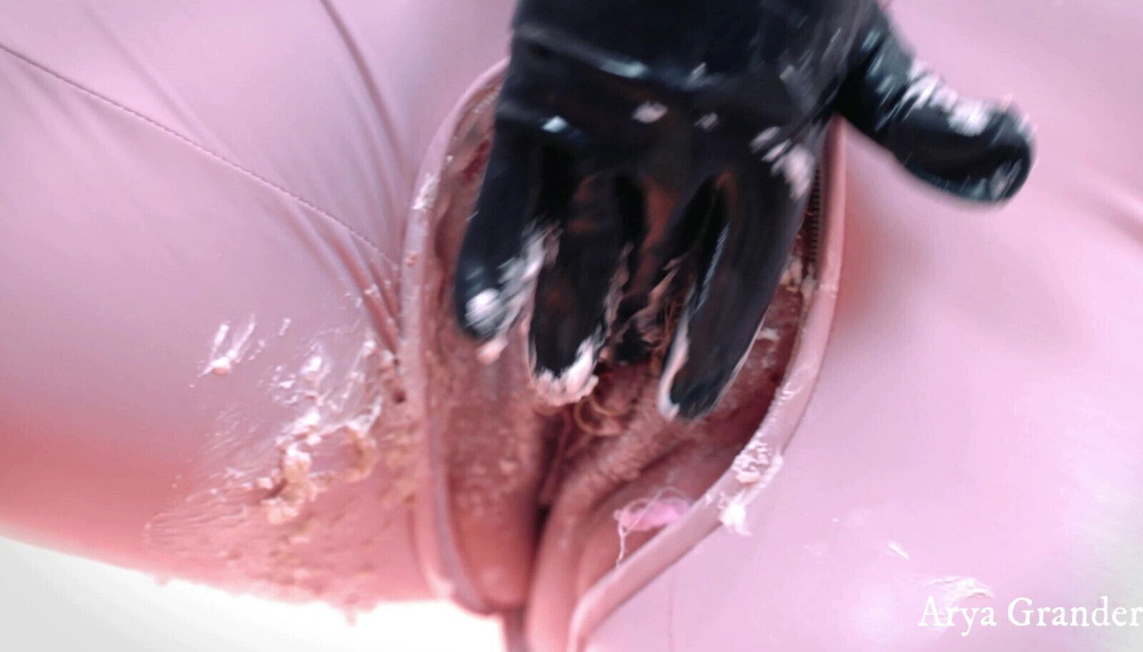 Pussy cake splosh food fetish, messy, catsuit