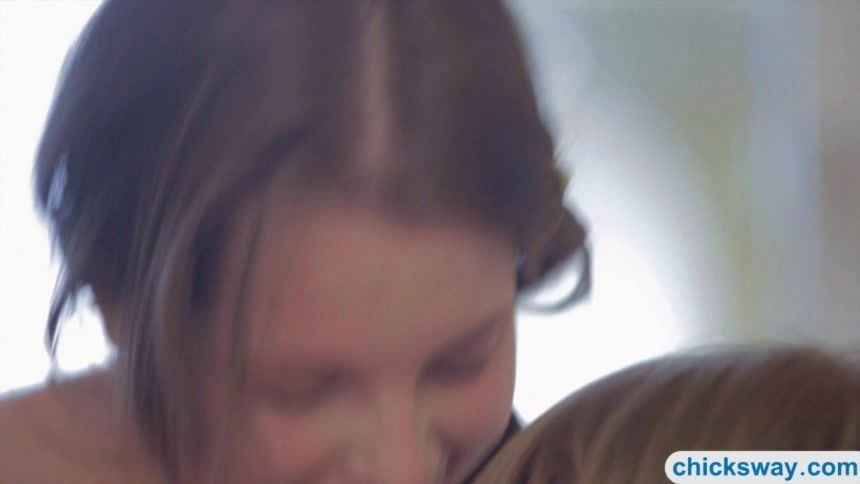 Braid haired teens intimate lesbian sex on the bed