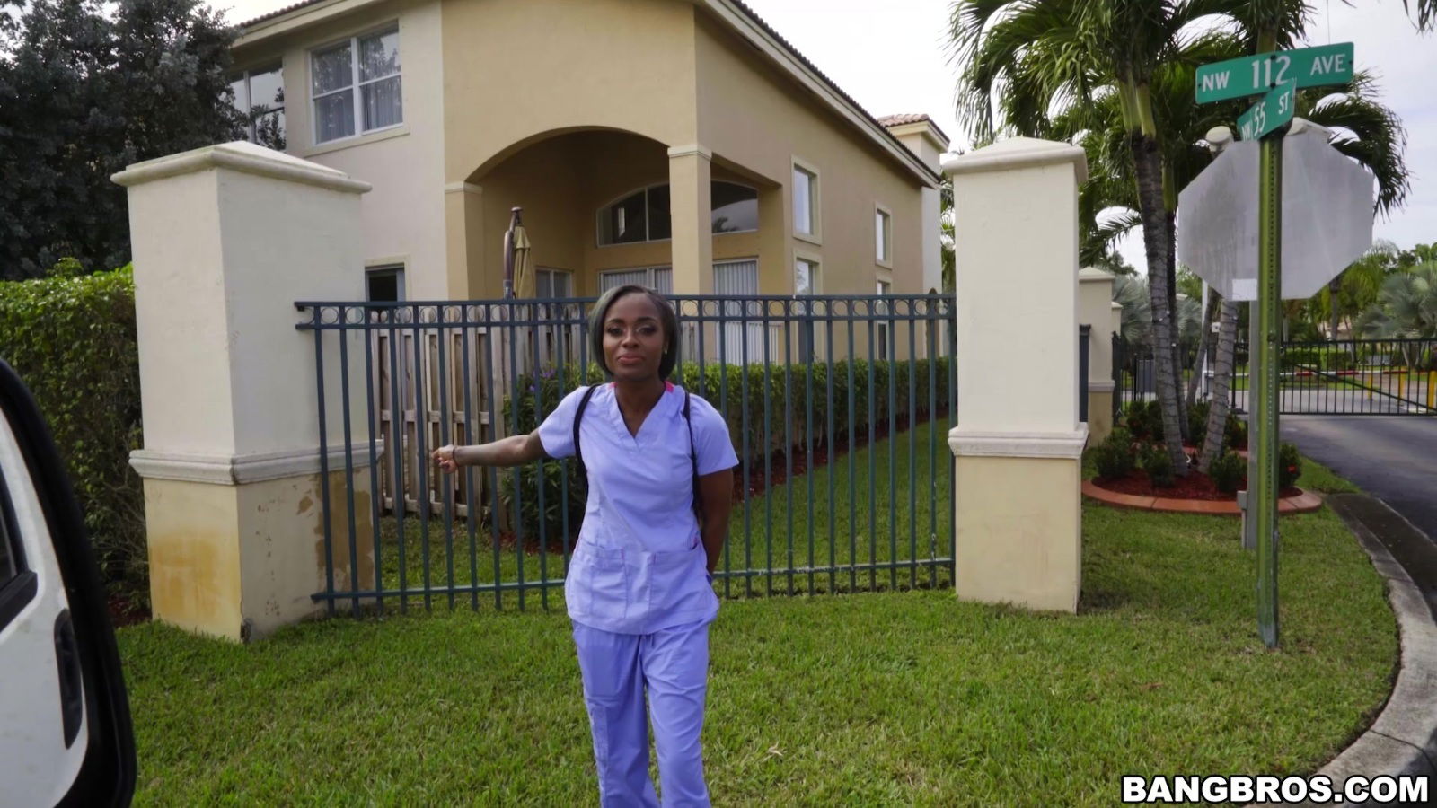 Ebony nurse Lexxi Deep strokes large dick back