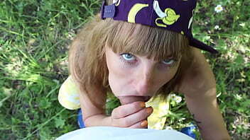 This Young beauty loves suck cock, lick balls swallow sperm. Blowjob park outdoors.