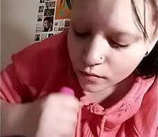 18 year old sucks pink dildo POV- Jade Rose