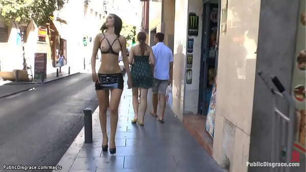 Bare boobs slut walking public