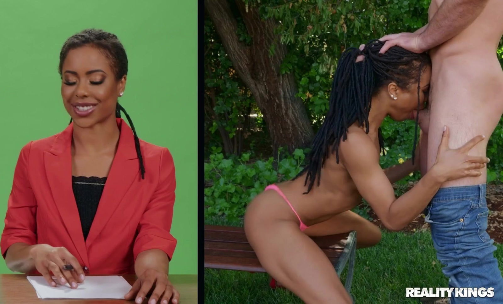 Sexy black news reporter heels boned park