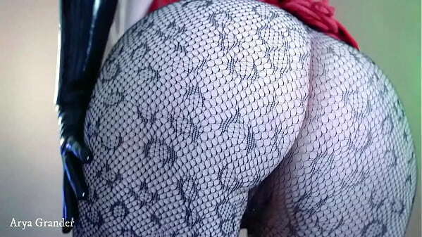 MILF buttocks teasing black lace pantyhose latex skirt