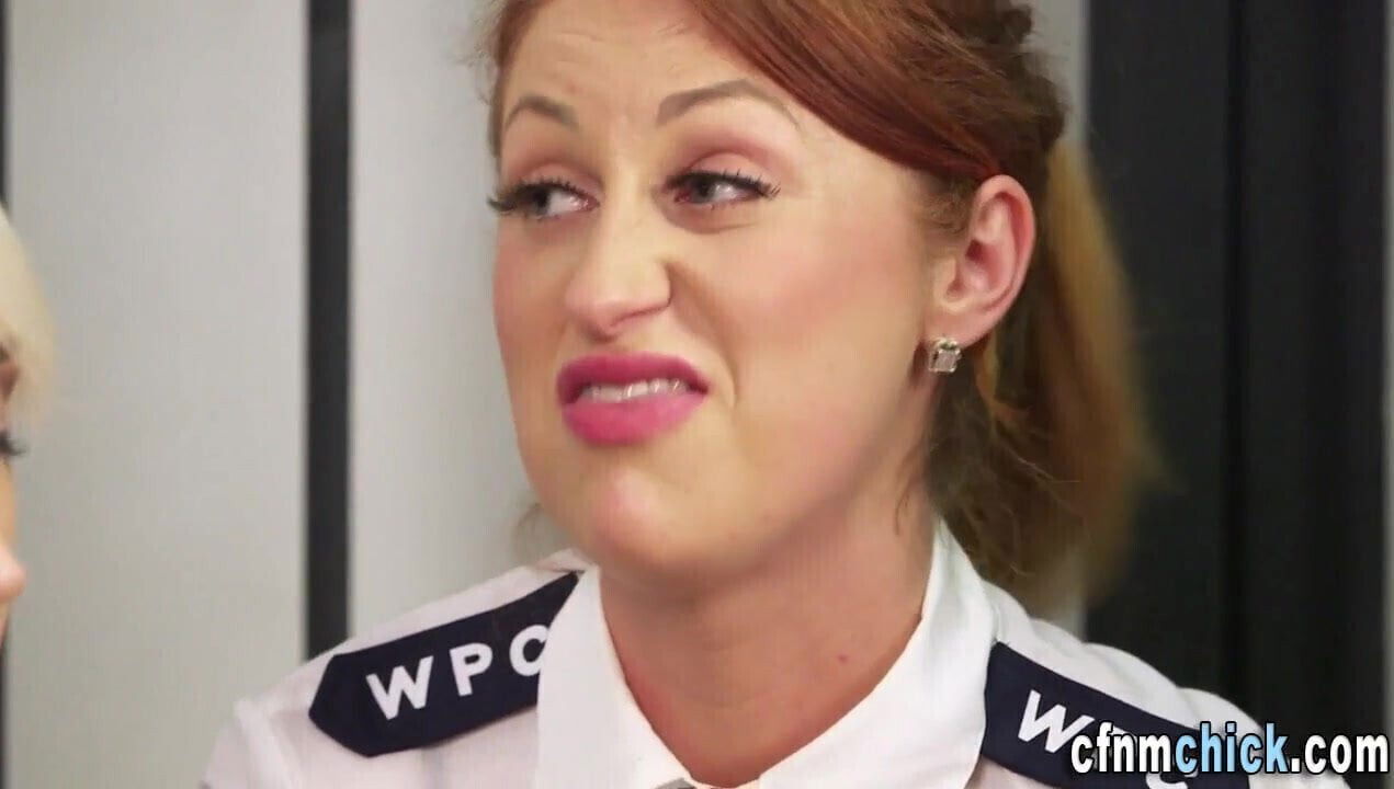 Uniformed police mistresses suck stroke