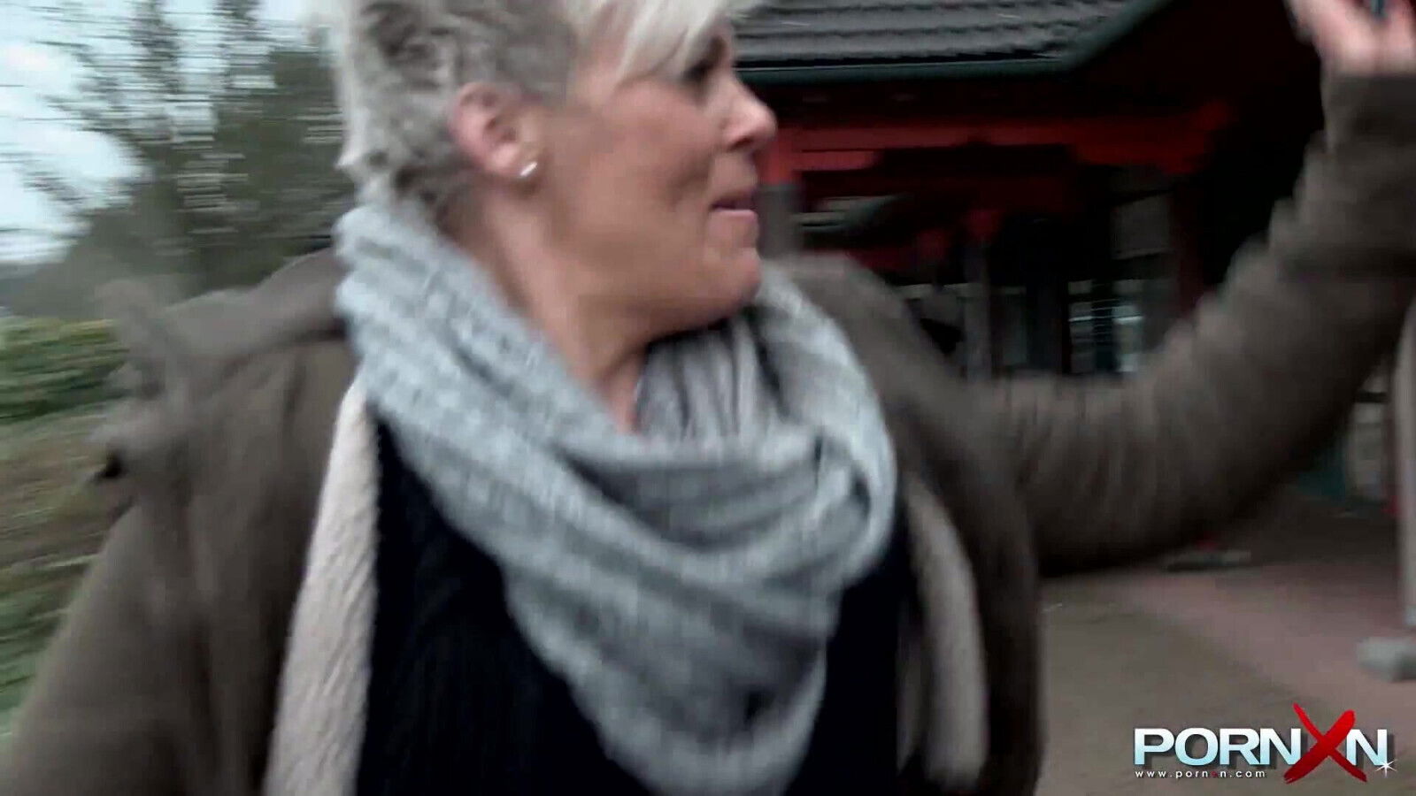 Chesty mature Bree pissing public