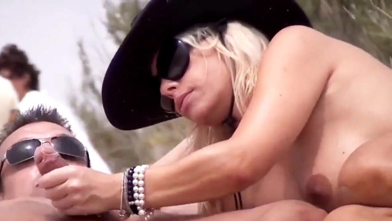 Sexy Milf Hotwife Blowing Husband Beach Public