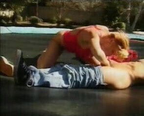 Sexy short hair blonde fuck trampoline