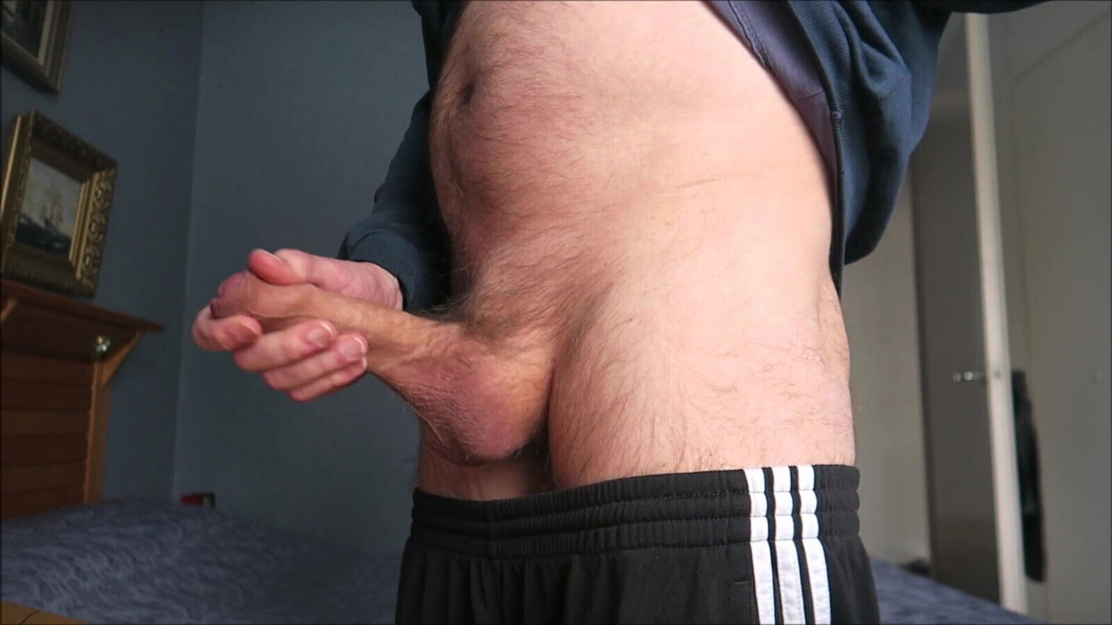 Wanking Adidas sweat pants