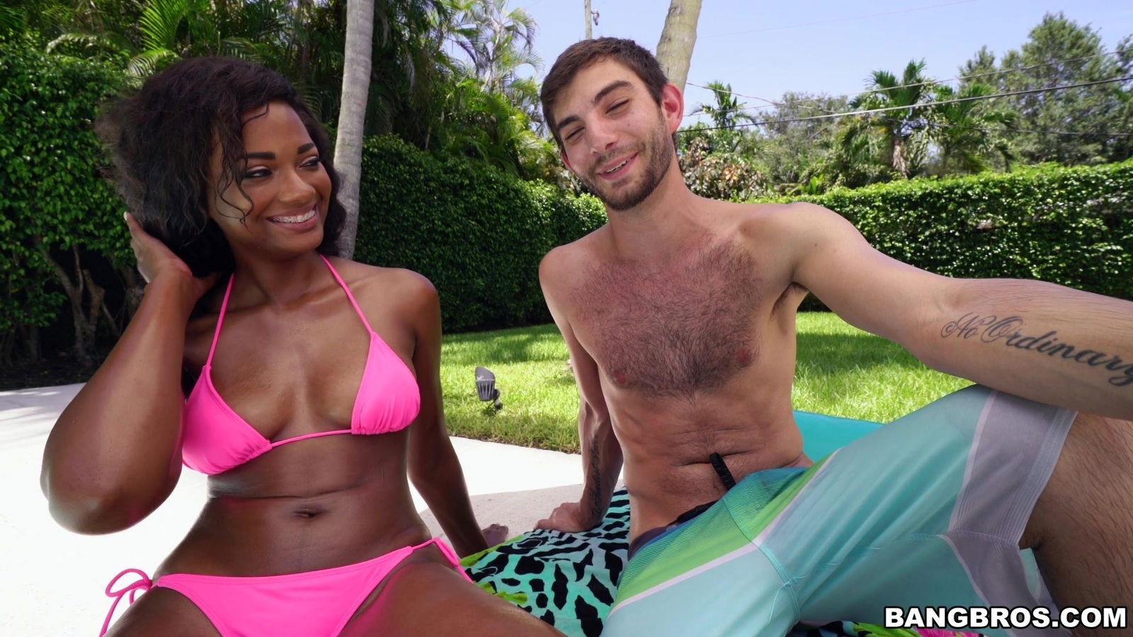 Oiled ebony chick Payton Sweet gets fucked white neighbor