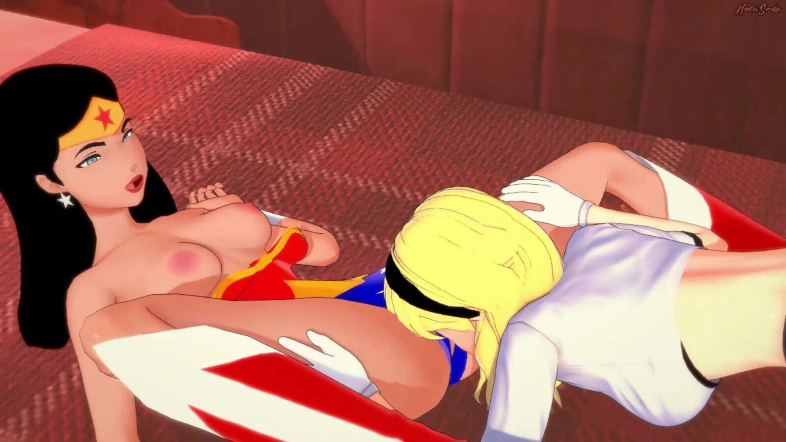 Super Girl Wonder Woman scissoring. Lesbian Hentai.