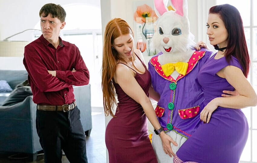 Stepson Tricks Stepmom Stepsister With Easter Costume