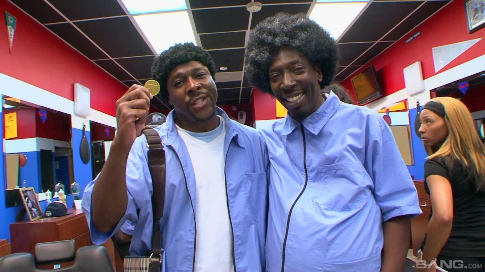 Sultry Roxy Reynolds heads barber shop black dick action