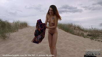 girl naked playing with herself public beach during sunset