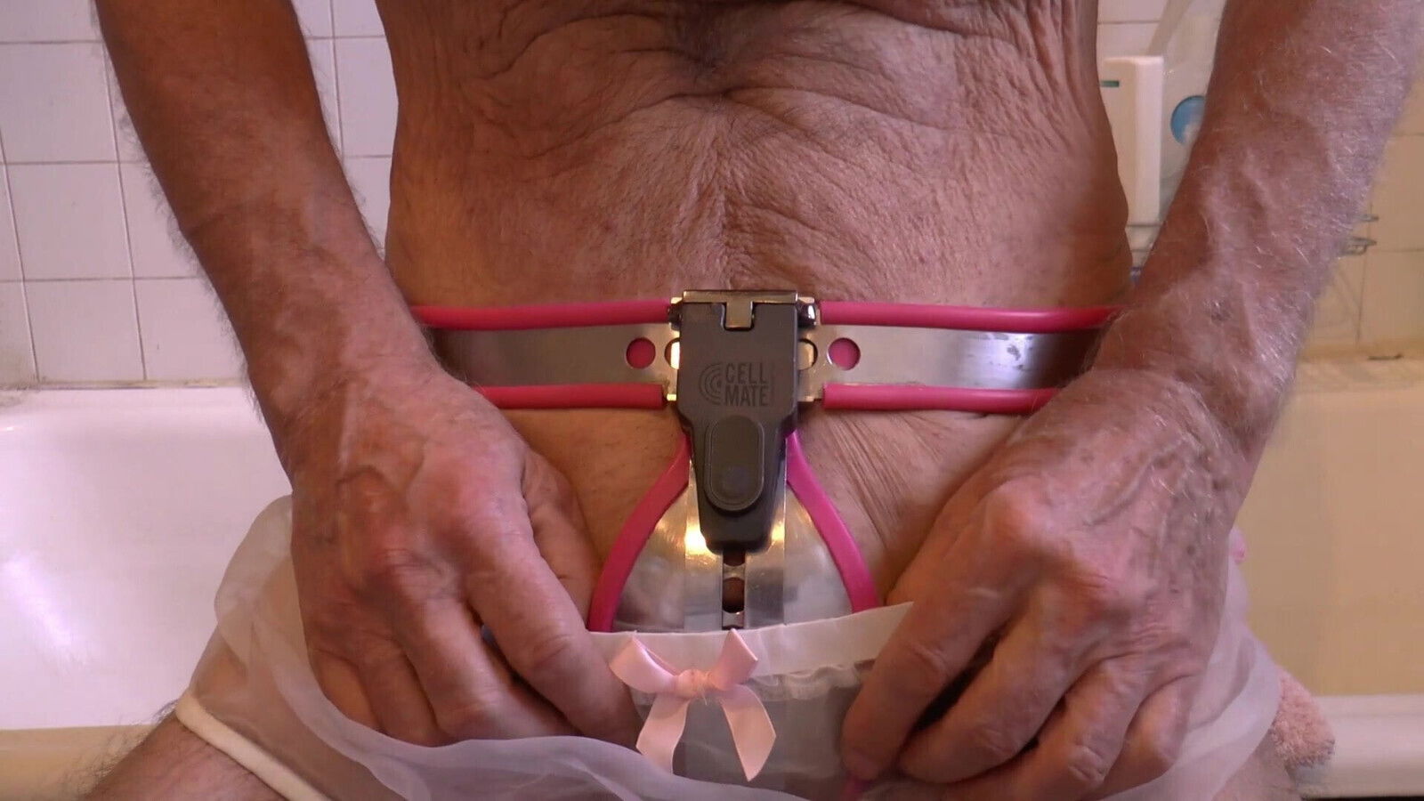 My-Steel chastity belt locked with CellMate