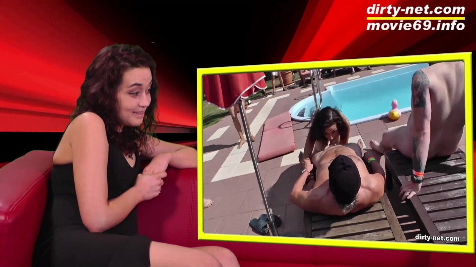 Teen Jasmin reacts pool gangbang video (German)