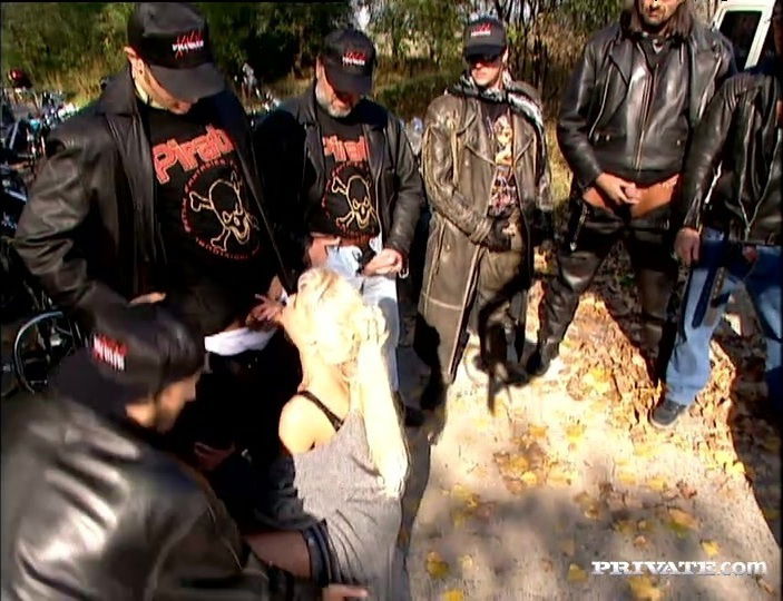Rough outdoors gangbang with bukkake Christina Blonde