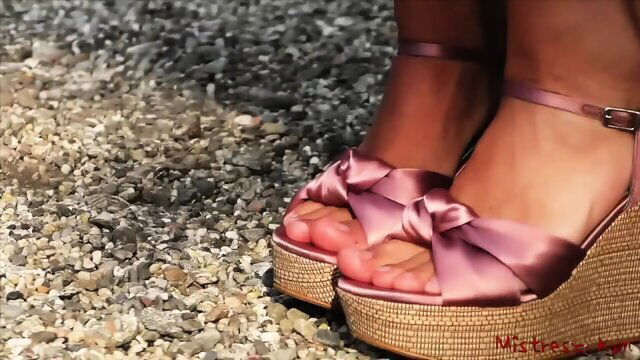 Femdom domina walking pink sandals