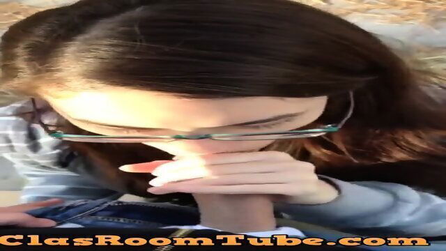 Nerdy teen gets mouthful after school