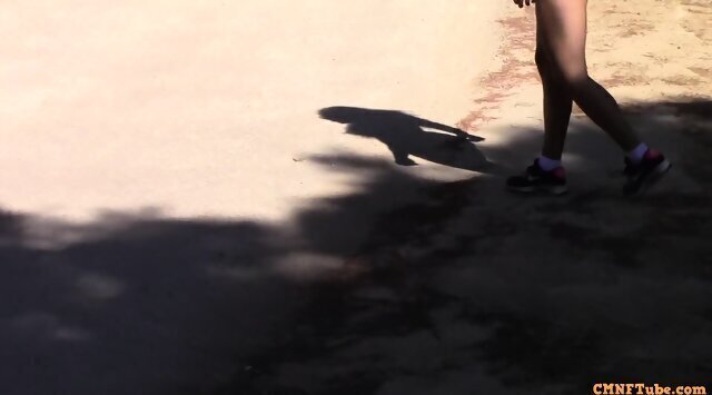 Cute exhibitionist gets embarrassed after being caught bike