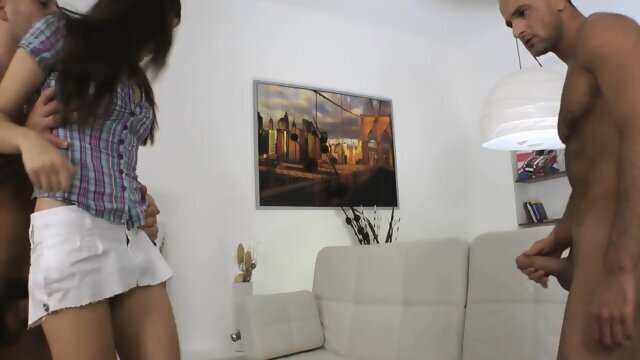 Sexy brunette mother drilled floor