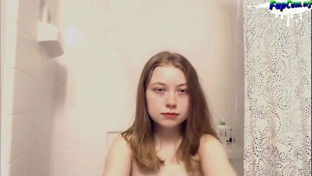 Tiny Blonde Amateur Teen taking shower webcam
