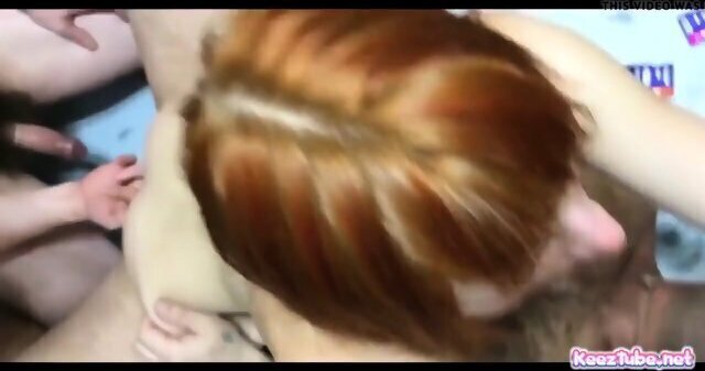 Gangbang with redhead Russian bitch