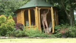 A nude walk and wank in the garden