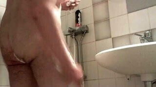 I'm inside the shower and shave my beautiful cock and legs