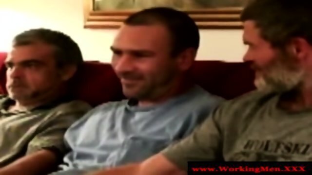 Three Straight Rednecks Give Eachother Handjob While Watching Football