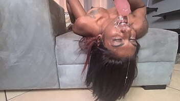 Indian upside down dildo deepthroat