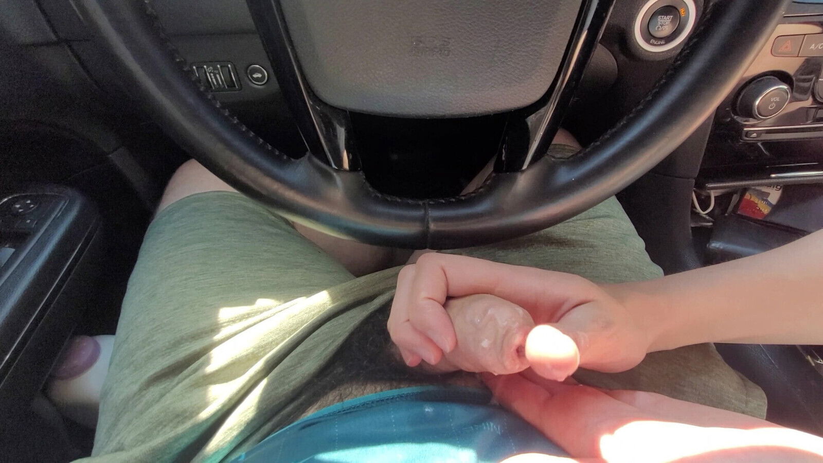 Public handjob with cumshot