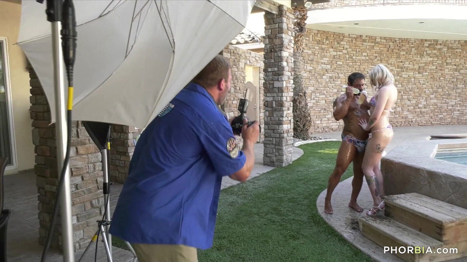 Oily bodies make photographer horny threesome