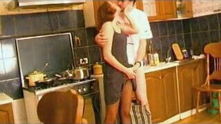 Russian Irene Strapon fuck kitchen