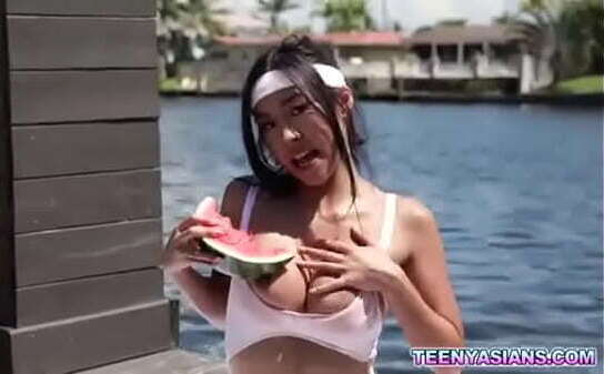 Lucky stud pummeling Honey Moons Asian from below